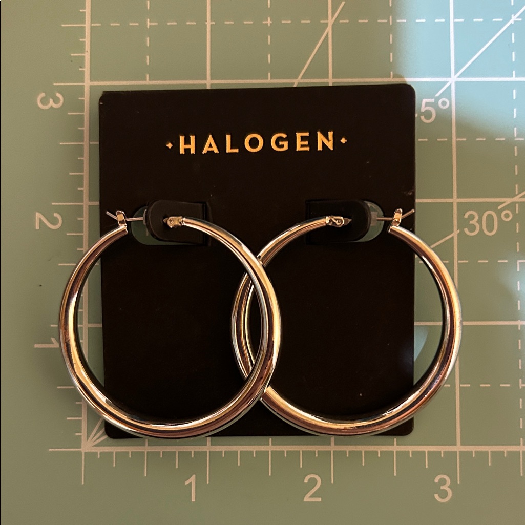 Halogen Shiny Silver Hoop Earrings
